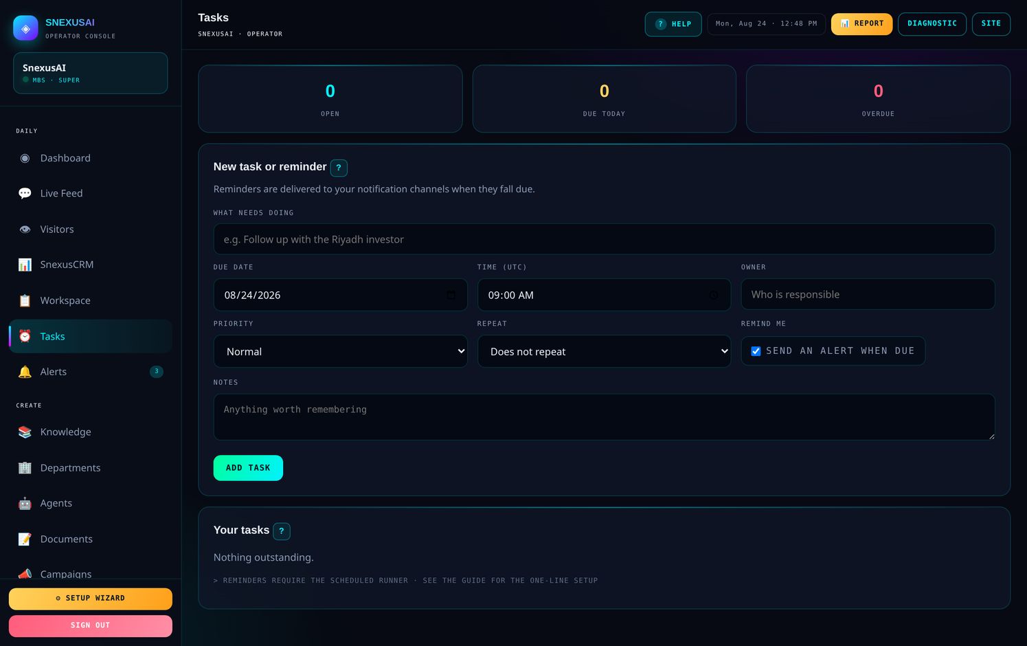 Tasks โ with owners, due dates and repeats